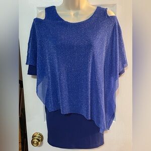 Elisa B. Sz 12 Cold Shoulder Layered Blue Dress